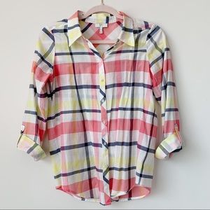Joie Katrine Plaid Button Down Top Silk Cotton XS